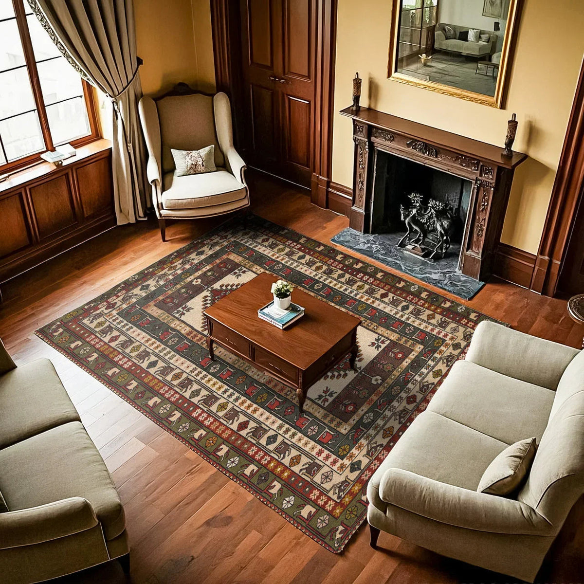 Machine-made area rug being washed at home