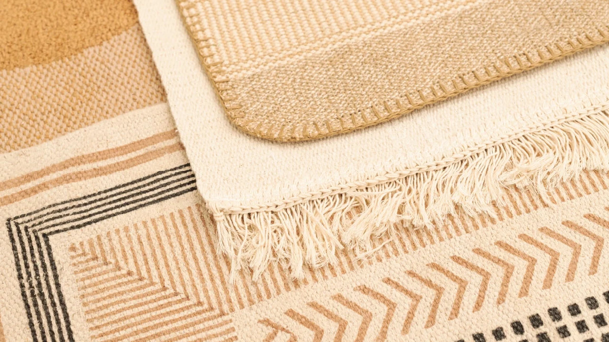 Simple beige striped Scandinavian-style area rug