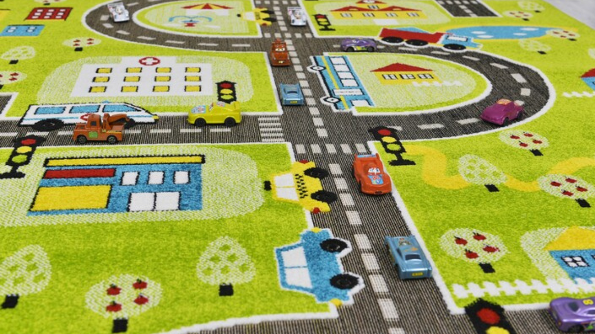 Colorful play rug in a child's room
