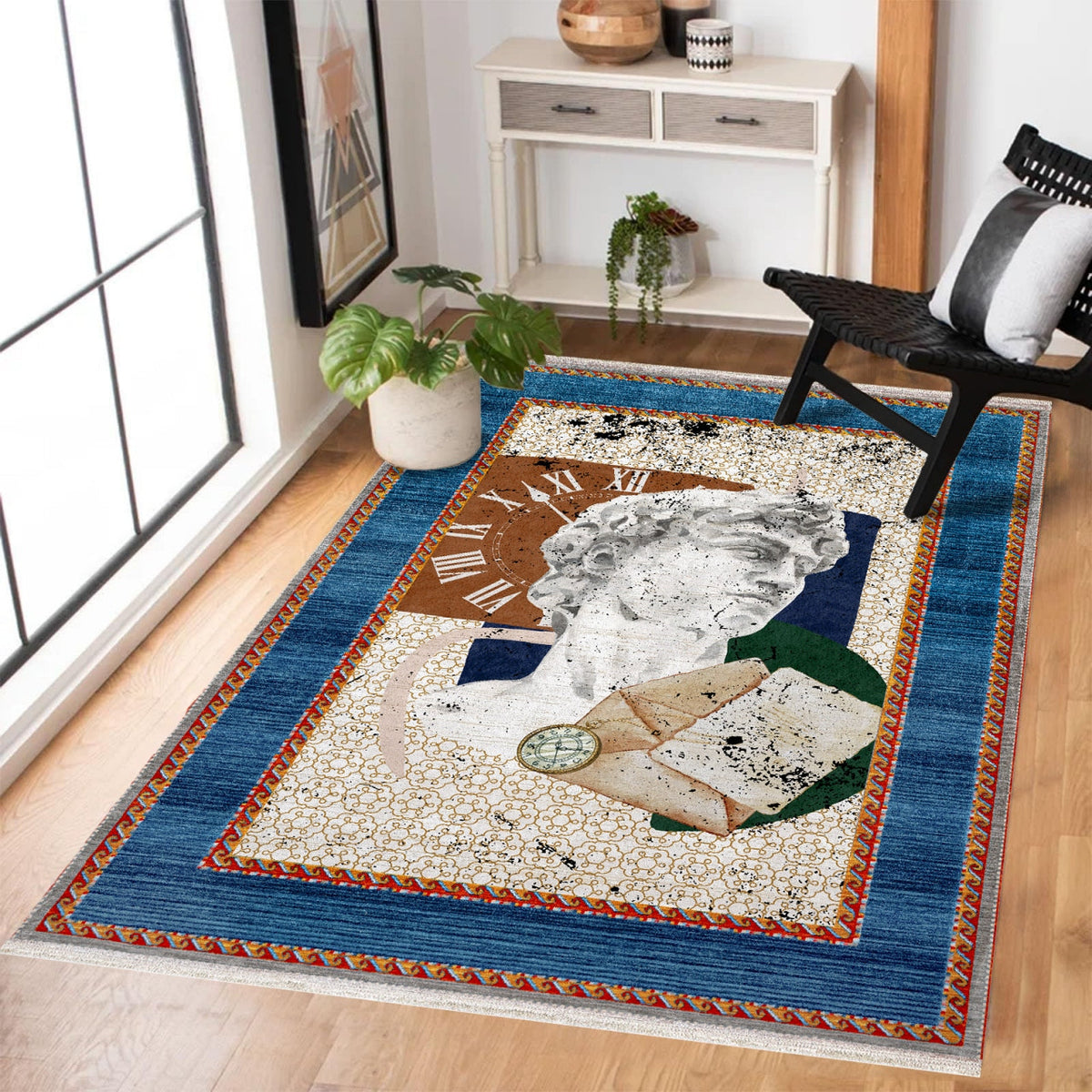 Area rug being vacuumed as part of a regular care routine