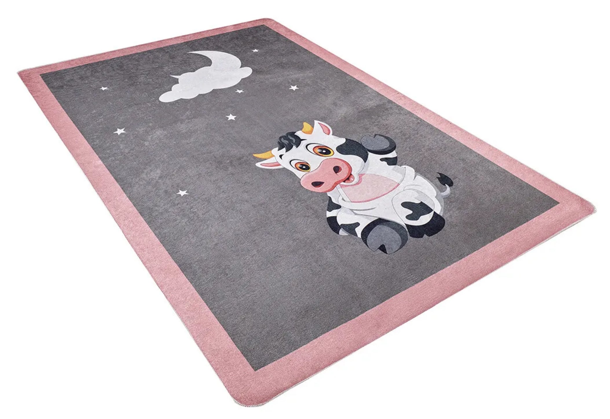 Kids Digital Print Rug – Grey Figured Non Slip Washable Playroom Carpet