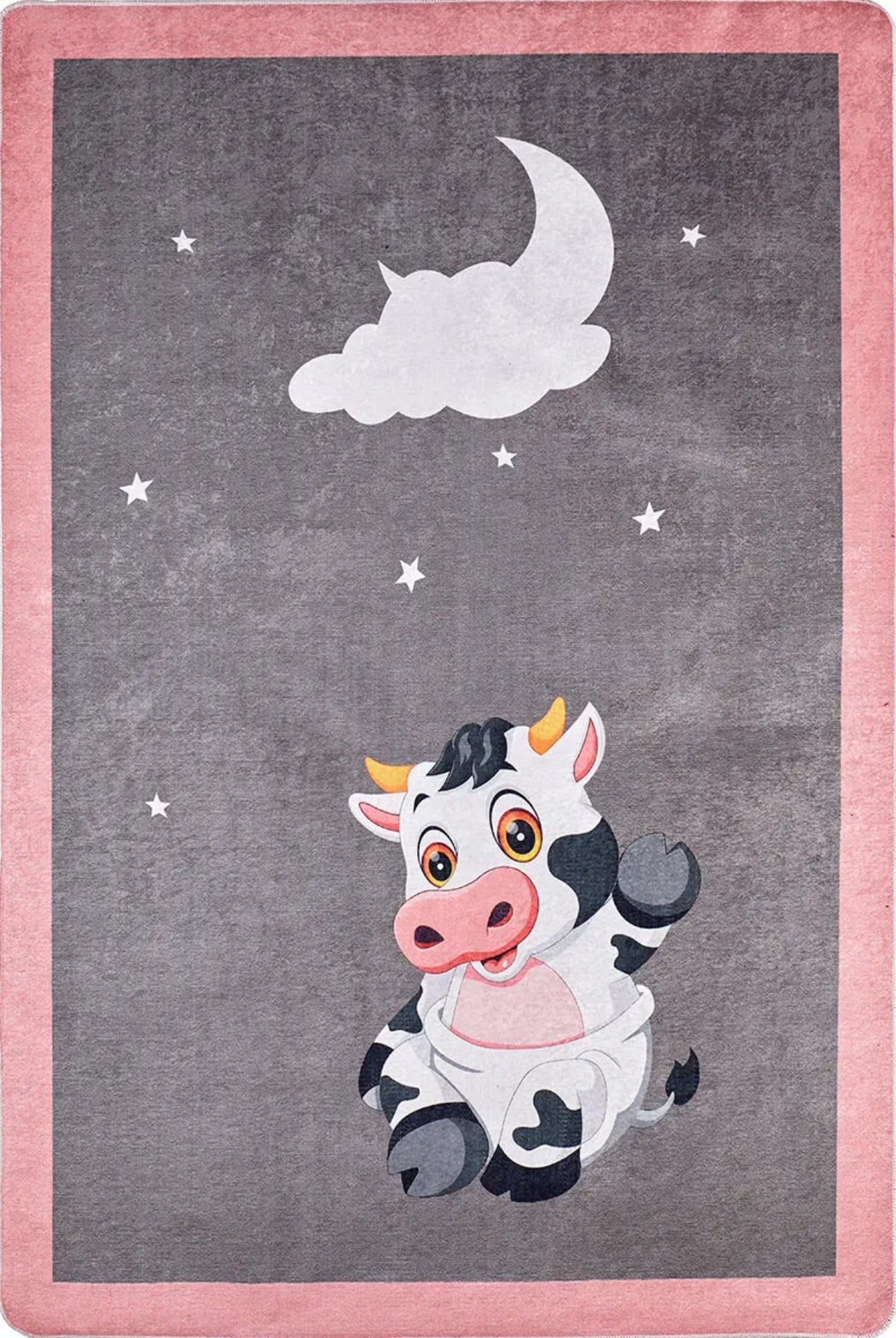 Kids Digital Print Rug – Grey Figured Non Slip Washable Playroom Carpet