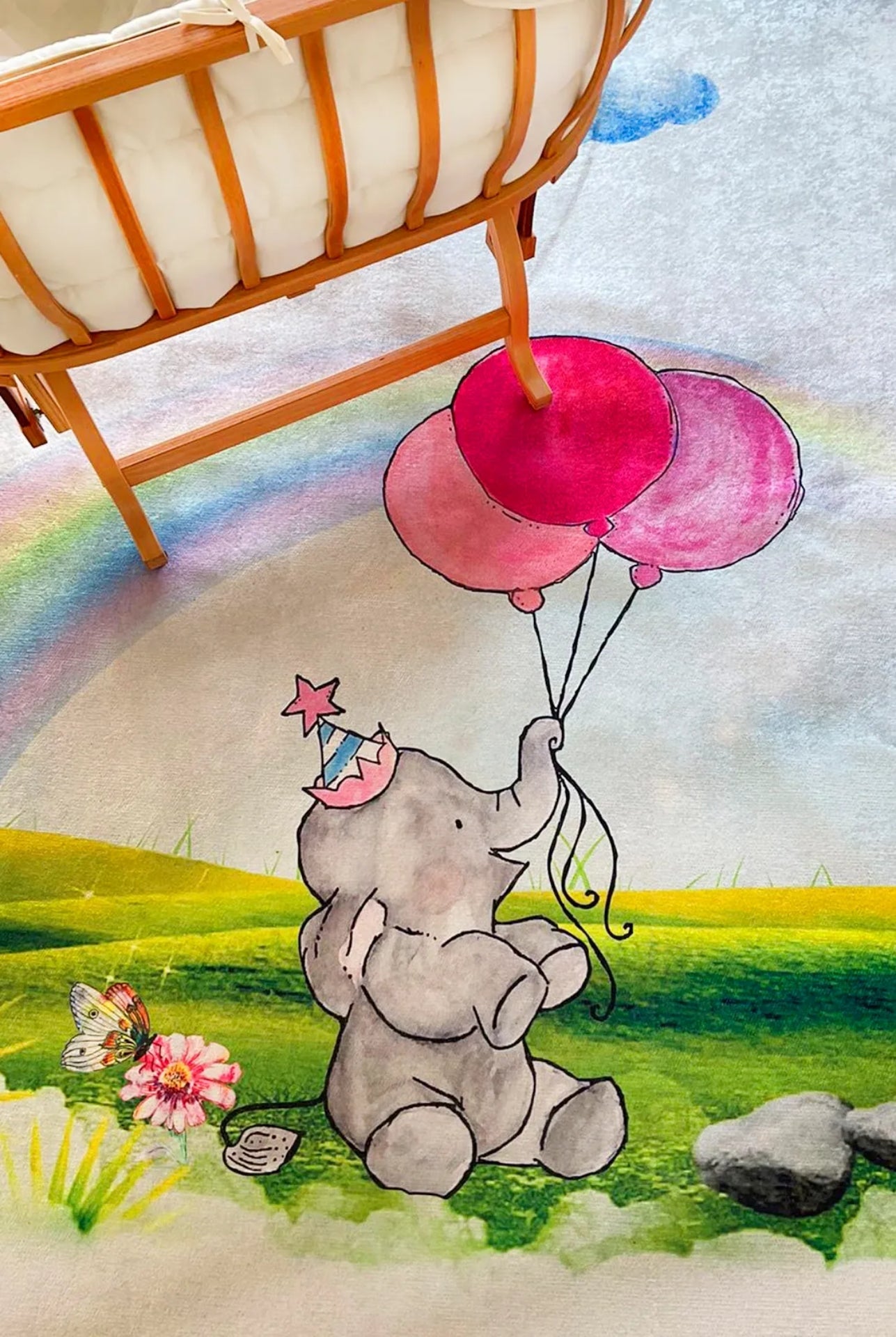 Kids Digital Print Rug – Grey Figured Children's Area Rug, Non Slip & Antibacterial