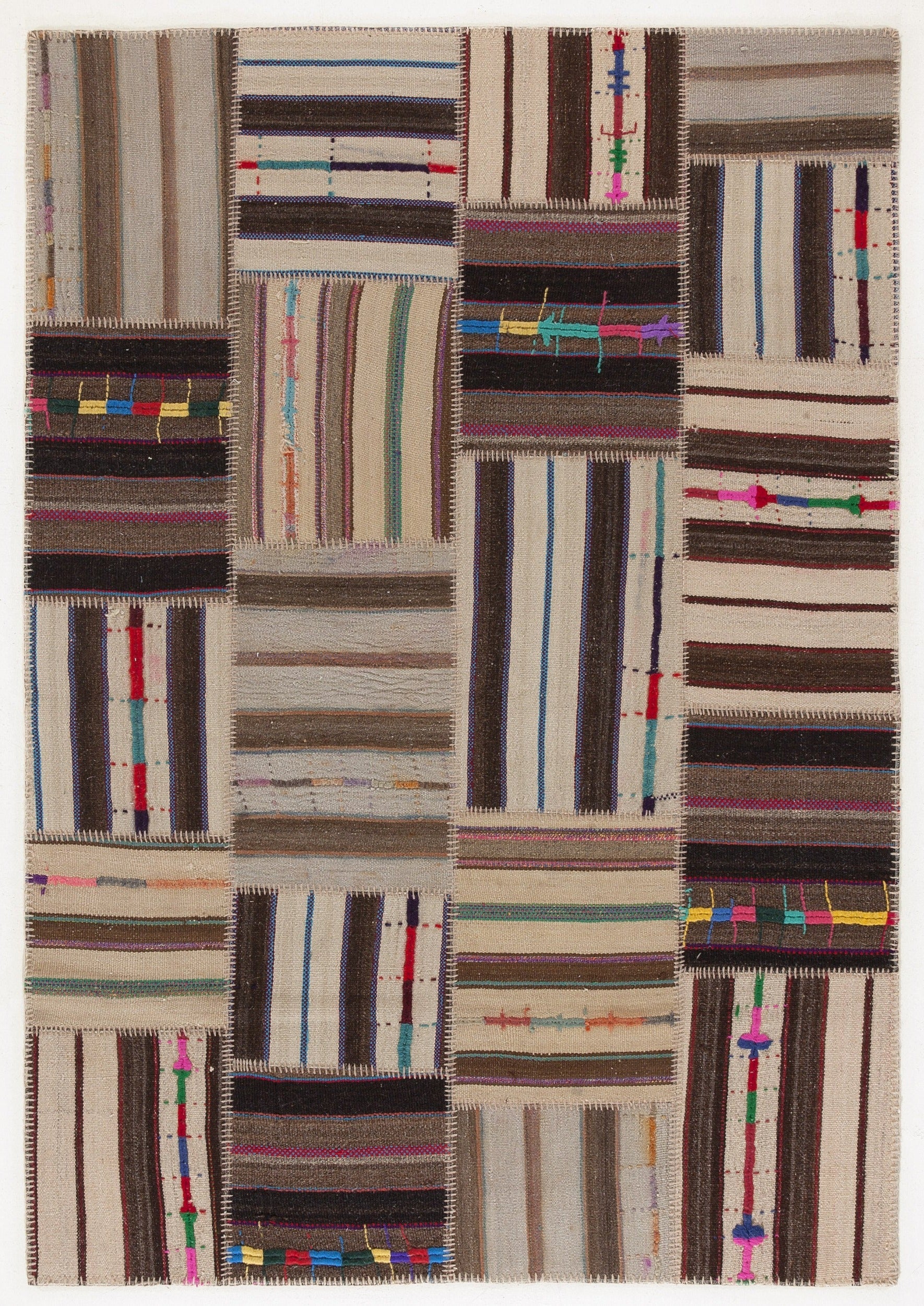 Teselya 0166 Beige Vintage Wool Handmade Area Rug 5'3" x 7'7"
