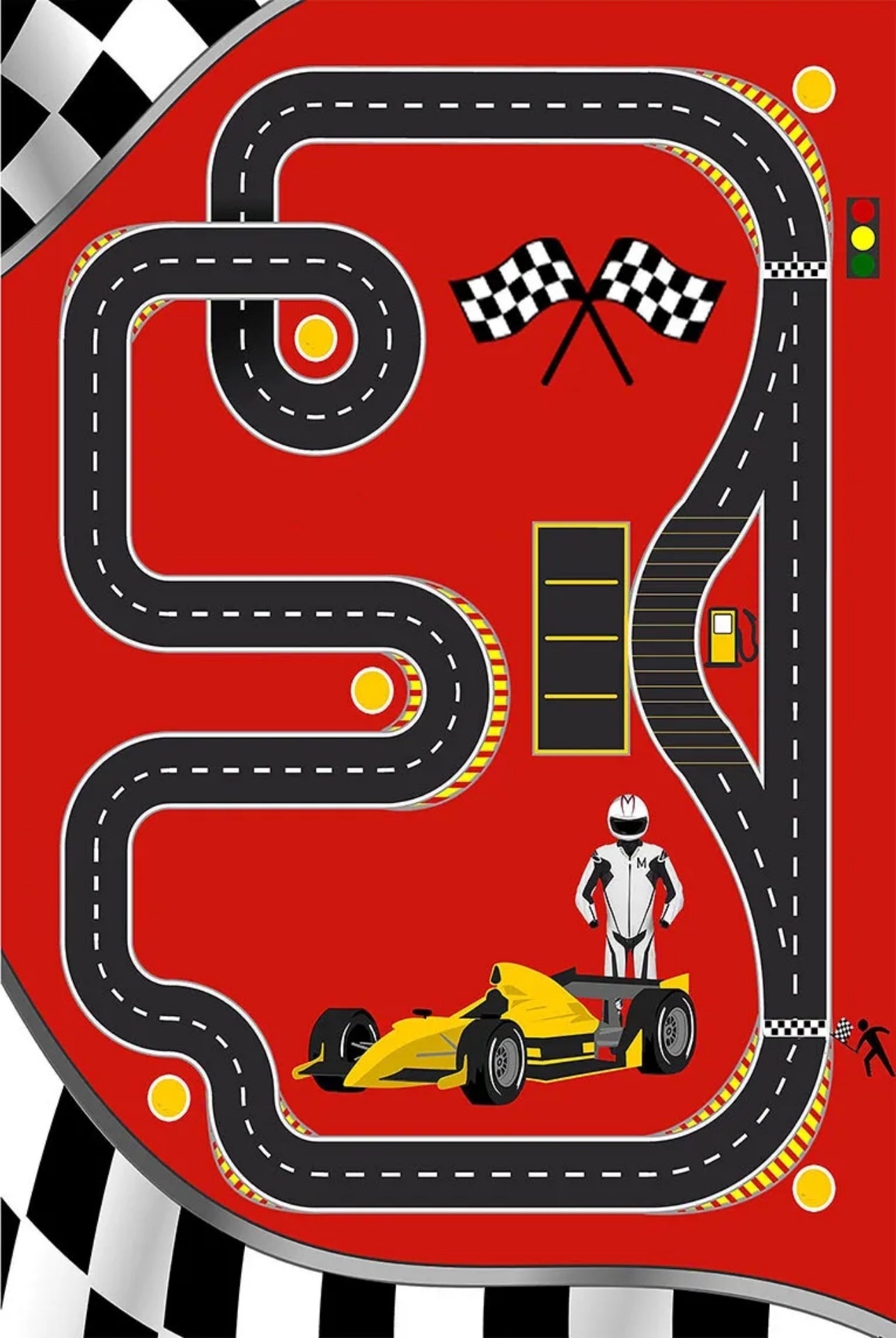 Kids Digital Print Rug - Red Figured Children's Area Rug | Non Slip & Antibacterial