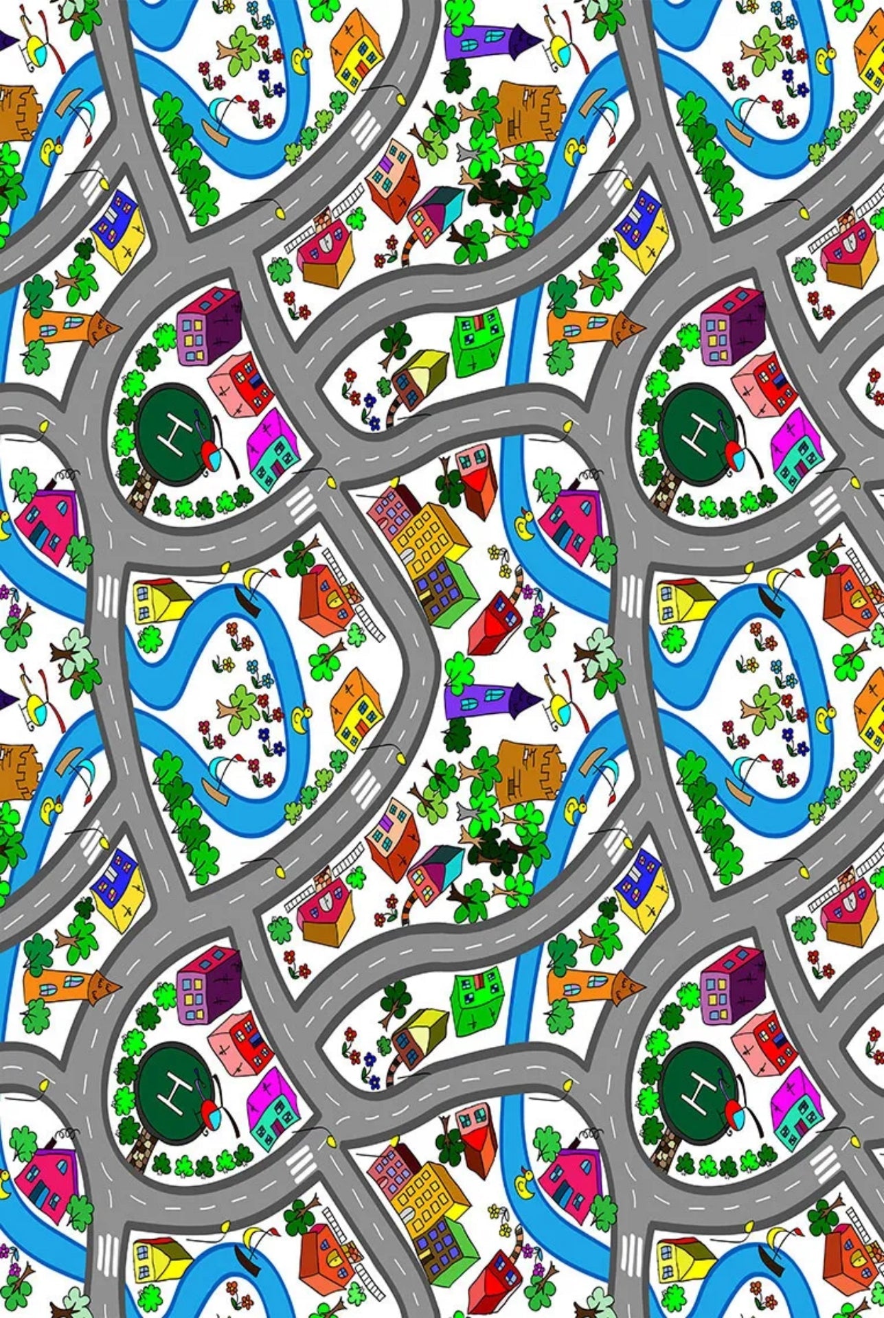 Kids Blue Rug - Digital Print Non Slip Kids Playroom Carpet with Antibacterial Surface