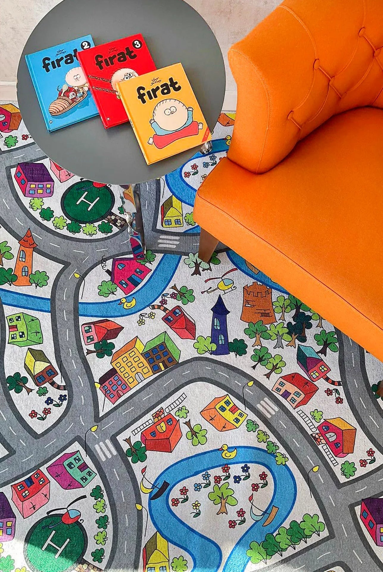 Kids Blue Rug - Digital Print Non Slip Kids Playroom Carpet with Antibacterial Surface