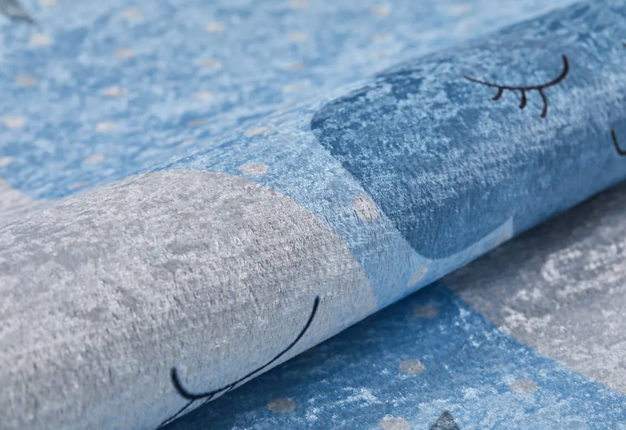 Kids Digital Print Rug - Blue Figured Design, Non Slip Antibacterial Carpet