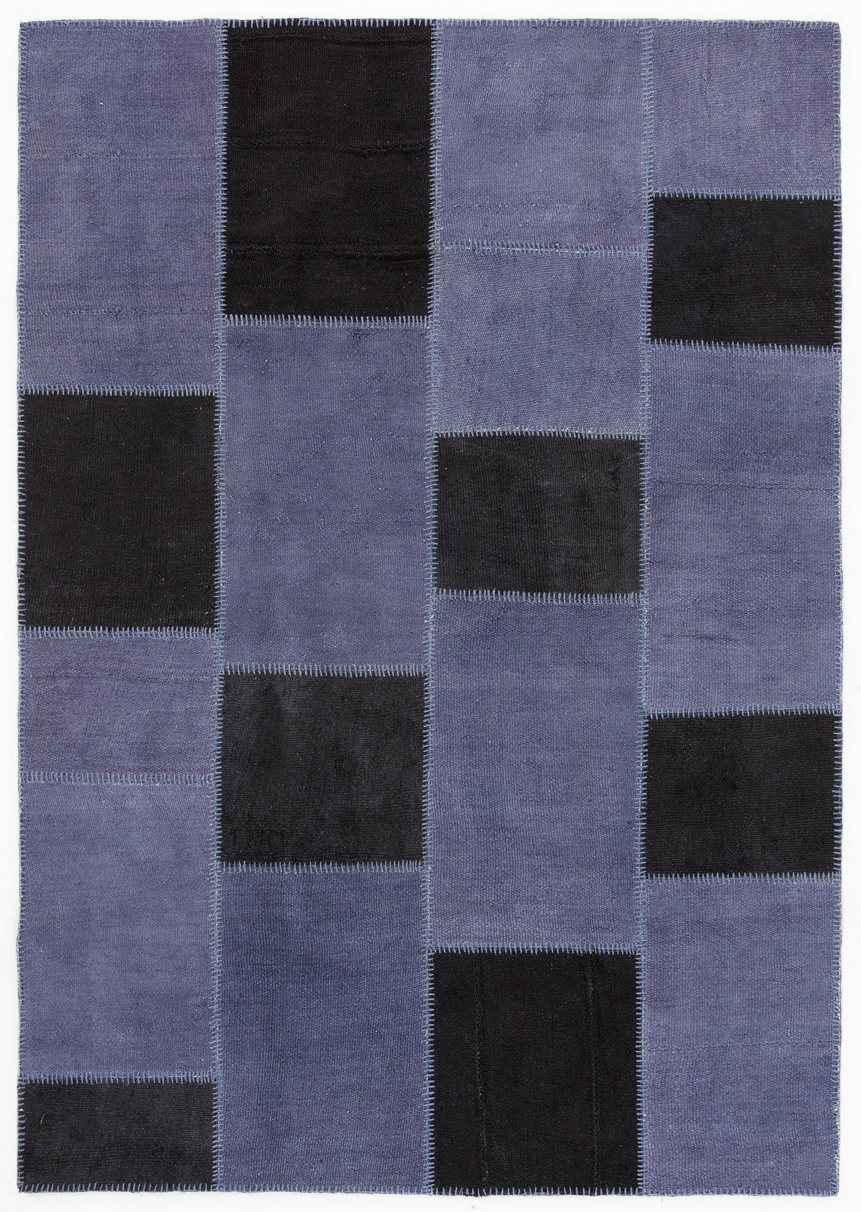 Teselya 0313 Blue Patchwork Wool Handmade Area Rug 5'3" x 7'7"