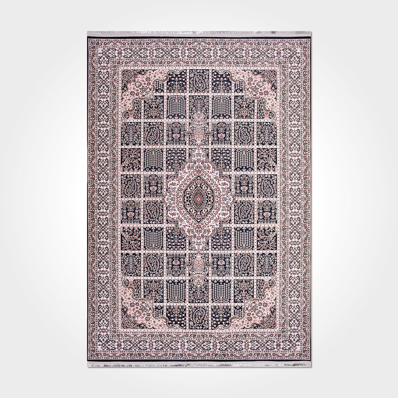 Chenille Area Rug - Washable Non Slip Cream Frame Rug With Kilim Design