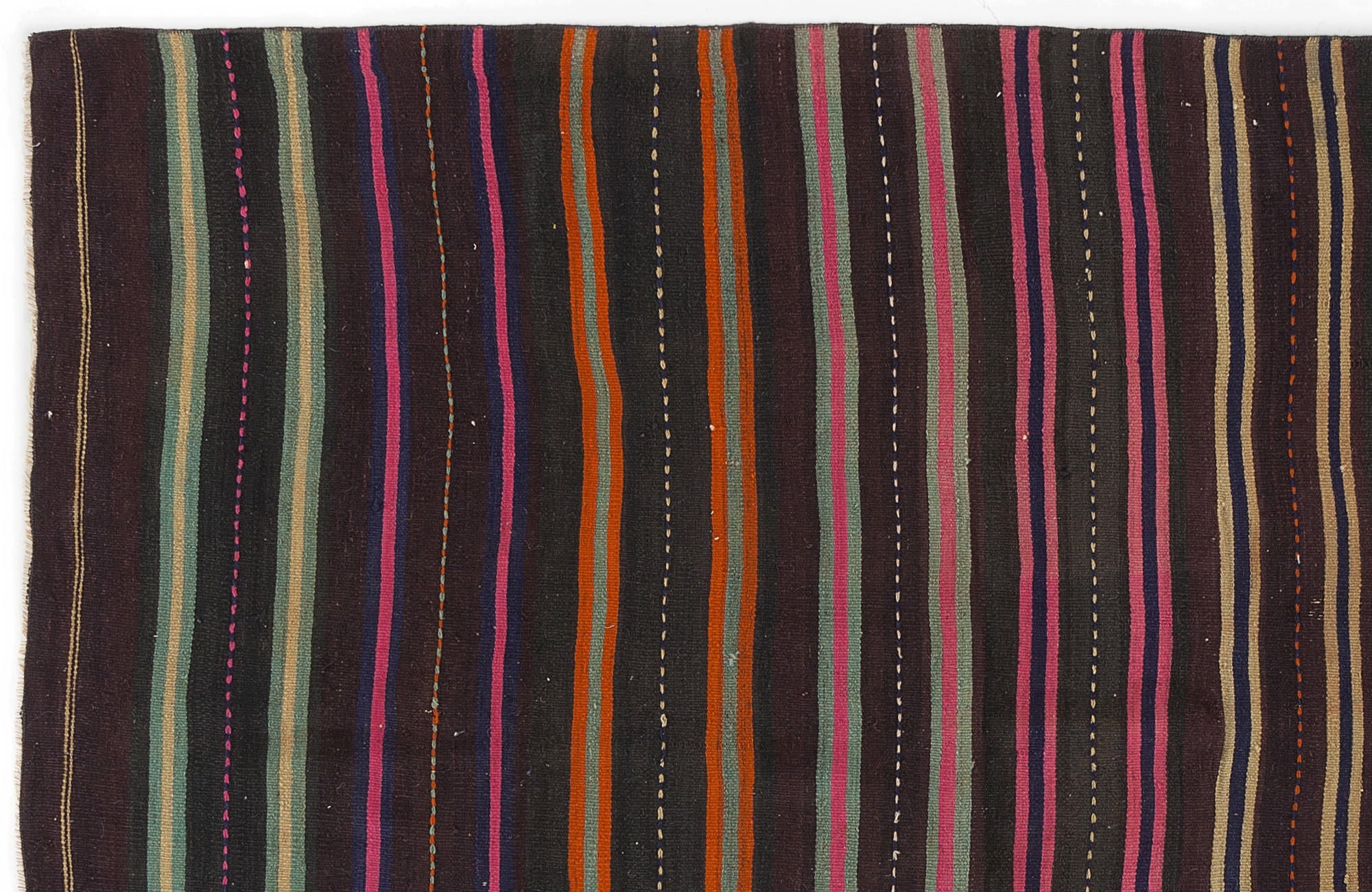Girit Brown Striped Wool Handmade Area Rug 5'0" x 6'8"