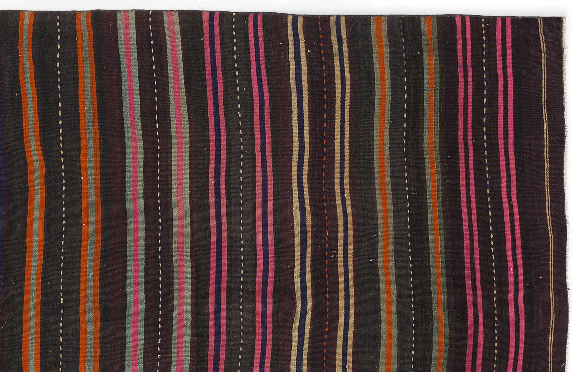 Girit Brown Striped Wool Handmade Area Rug 5'0" x 6'8"