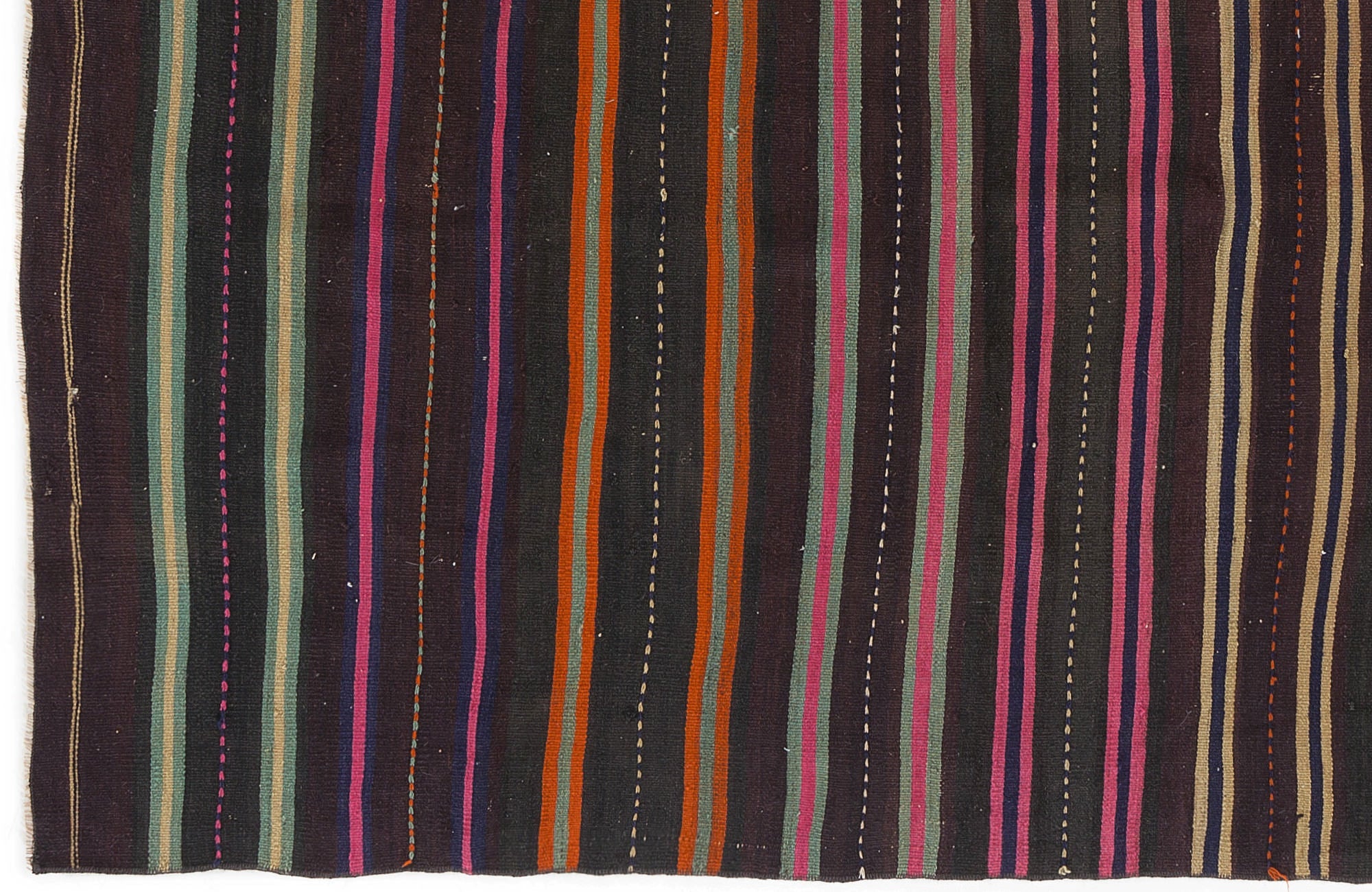 Girit Brown Striped Wool Handmade Area Rug 5'0" x 6'8"