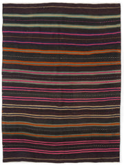 Girit Brown Striped Wool Handmade Area Rug 5'0" x 6'8"