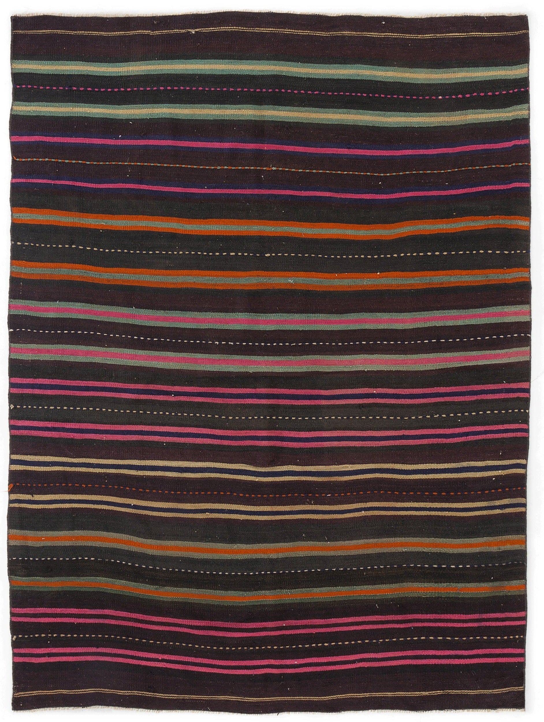 Girit Brown Striped Wool Handmade Area Rug 5'0" x 6'8"