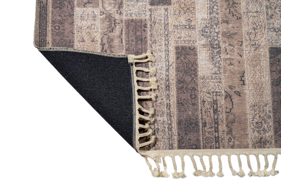 Geometric Area Rug - Beige Cotton Chenille Digital Print Carpet for Living Room