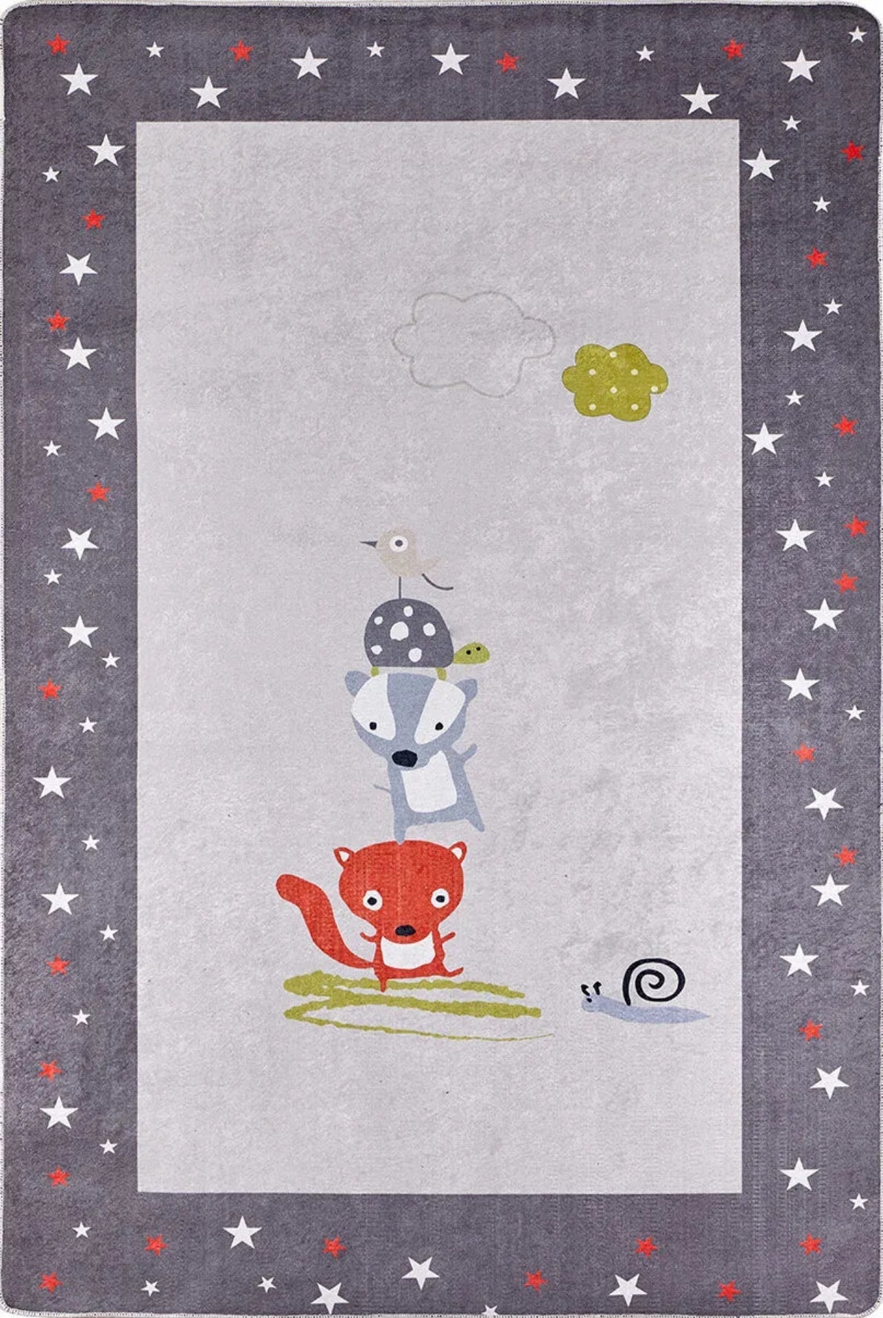 Kids Digital Print Rug – Grey Figured Non Slip Antibacterial Children's Area Carpet
