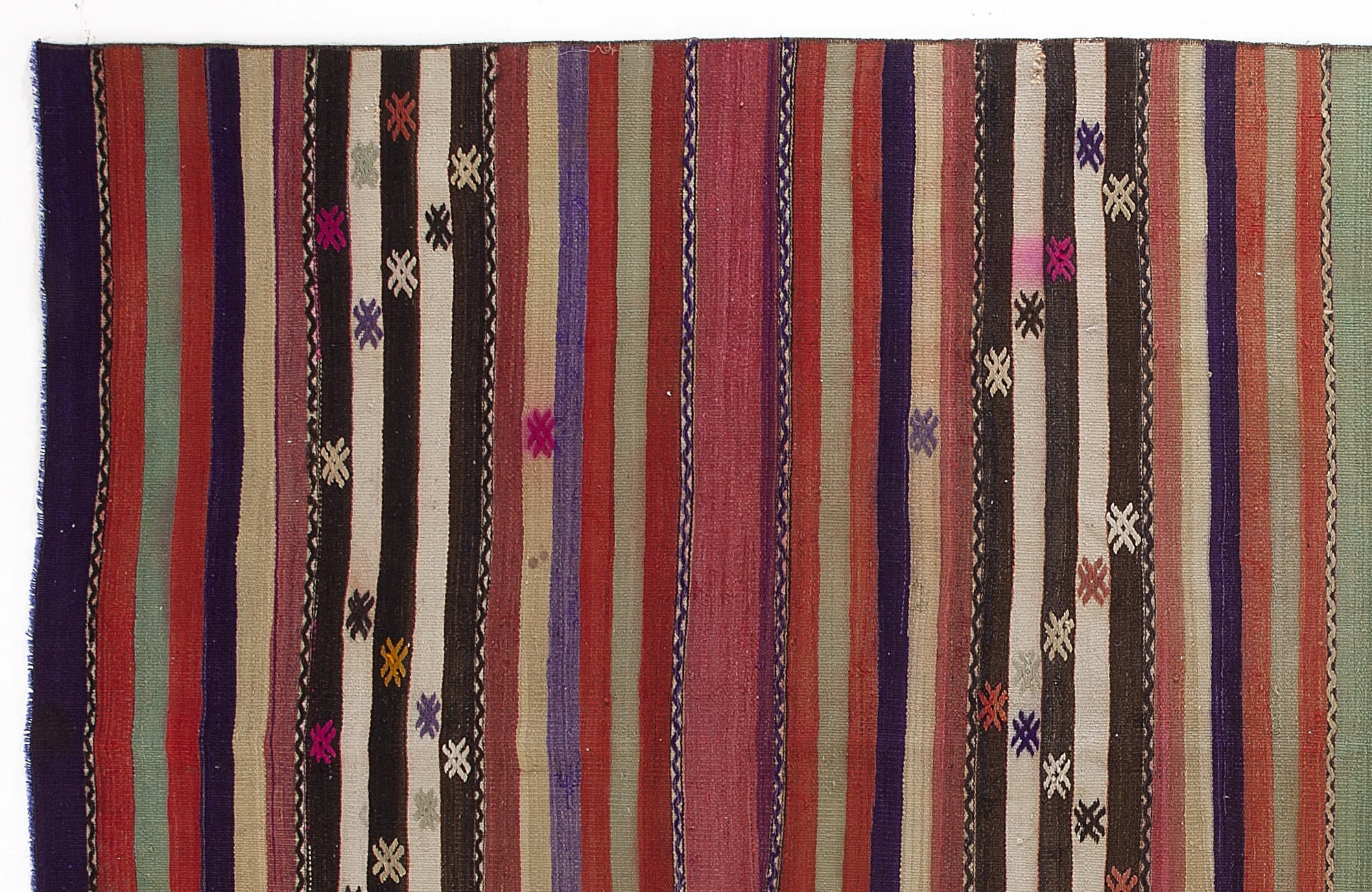 Girit Beige Striped Wool Handmade Area Rug 5'4" x 9'7"
