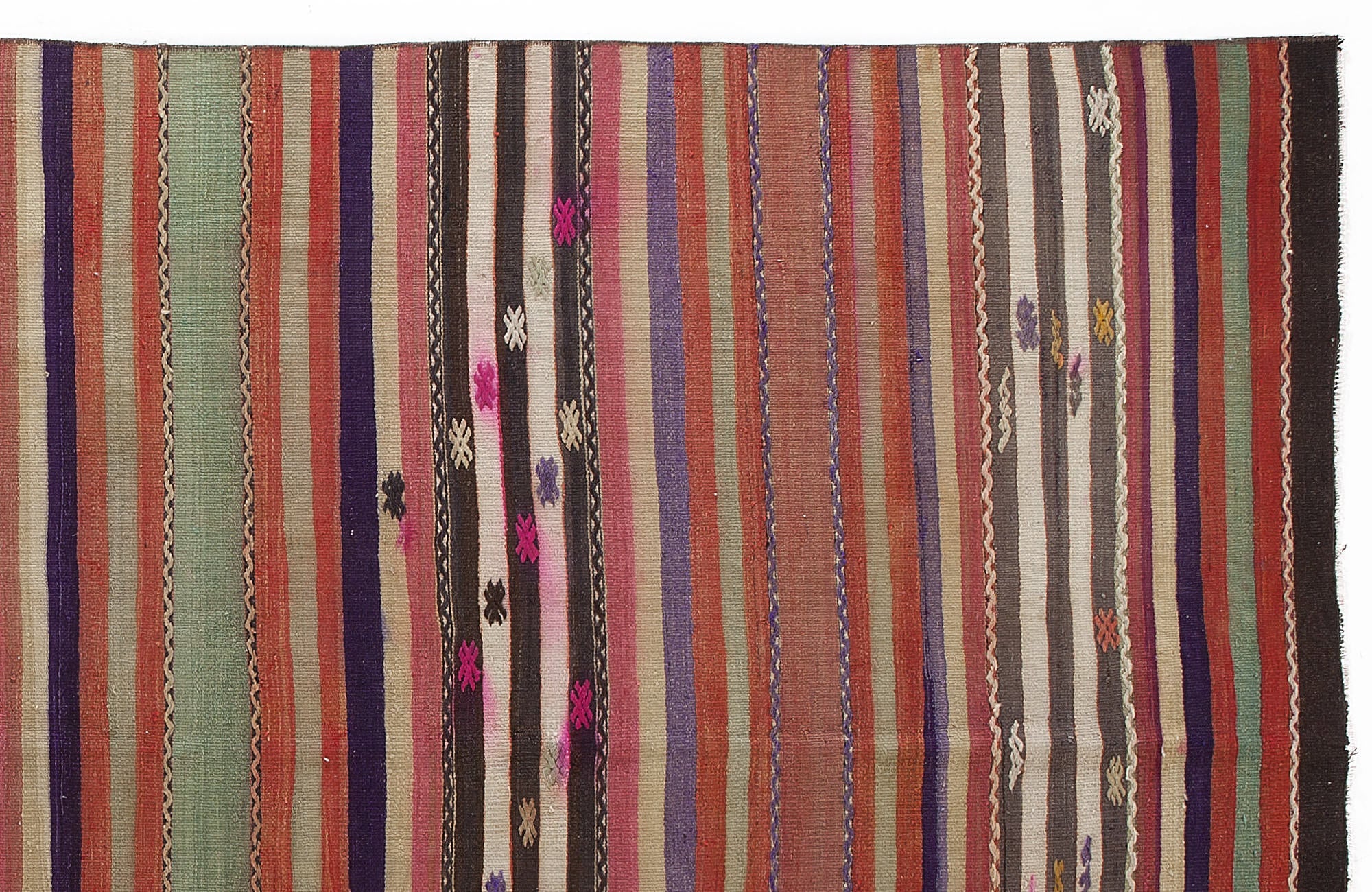 Girit Beige Striped Wool Handmade Area Rug 5'4" x 9'7"