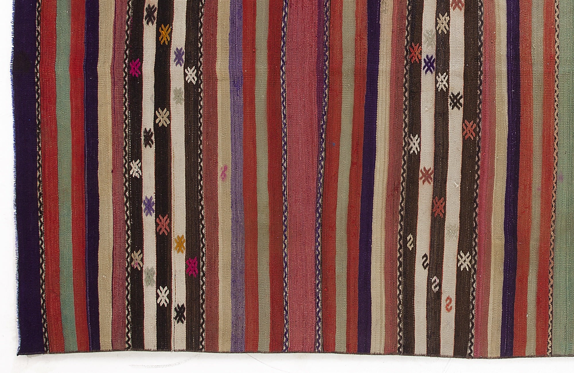 Girit Beige Striped Wool Handmade Area Rug 5'4" x 9'7"