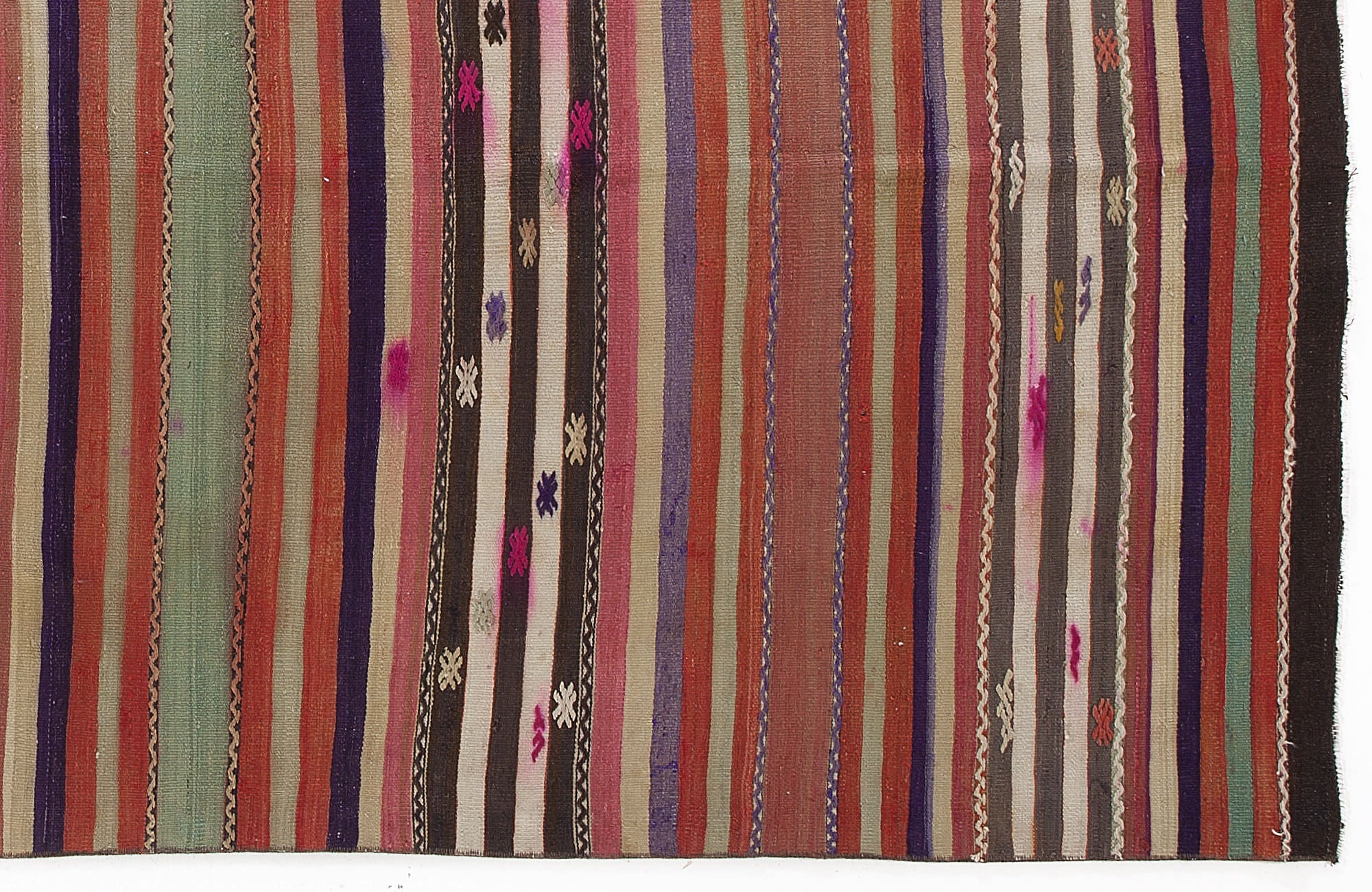 Girit Beige Striped Wool Handmade Area Rug 5'4" x 9'7"