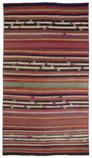 Girit Beige Striped Wool Handmade Area Rug 5'4" x 9'7"