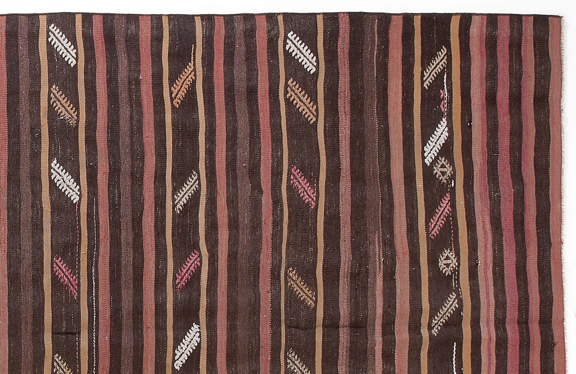 Girit Beige Striped Wool Handmade Area Rug 5'11" x 11'0"