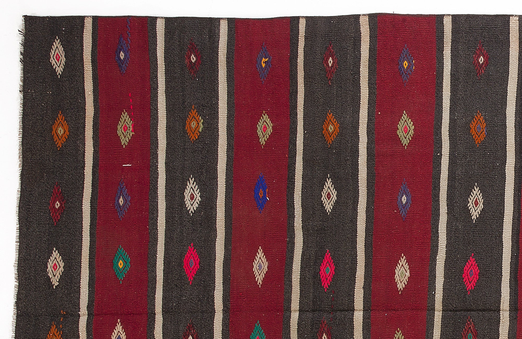 Girit Beige Striped Wool Handmade Area Rug 6'4" x 8'7"