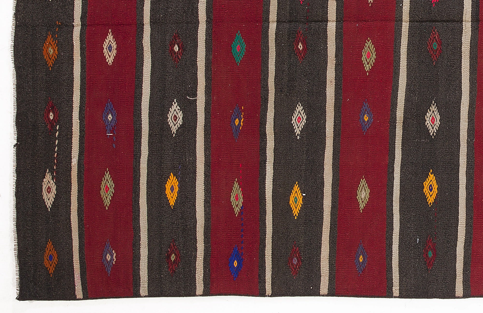 Girit Beige Striped Wool Handmade Area Rug 6'4" x 8'7"