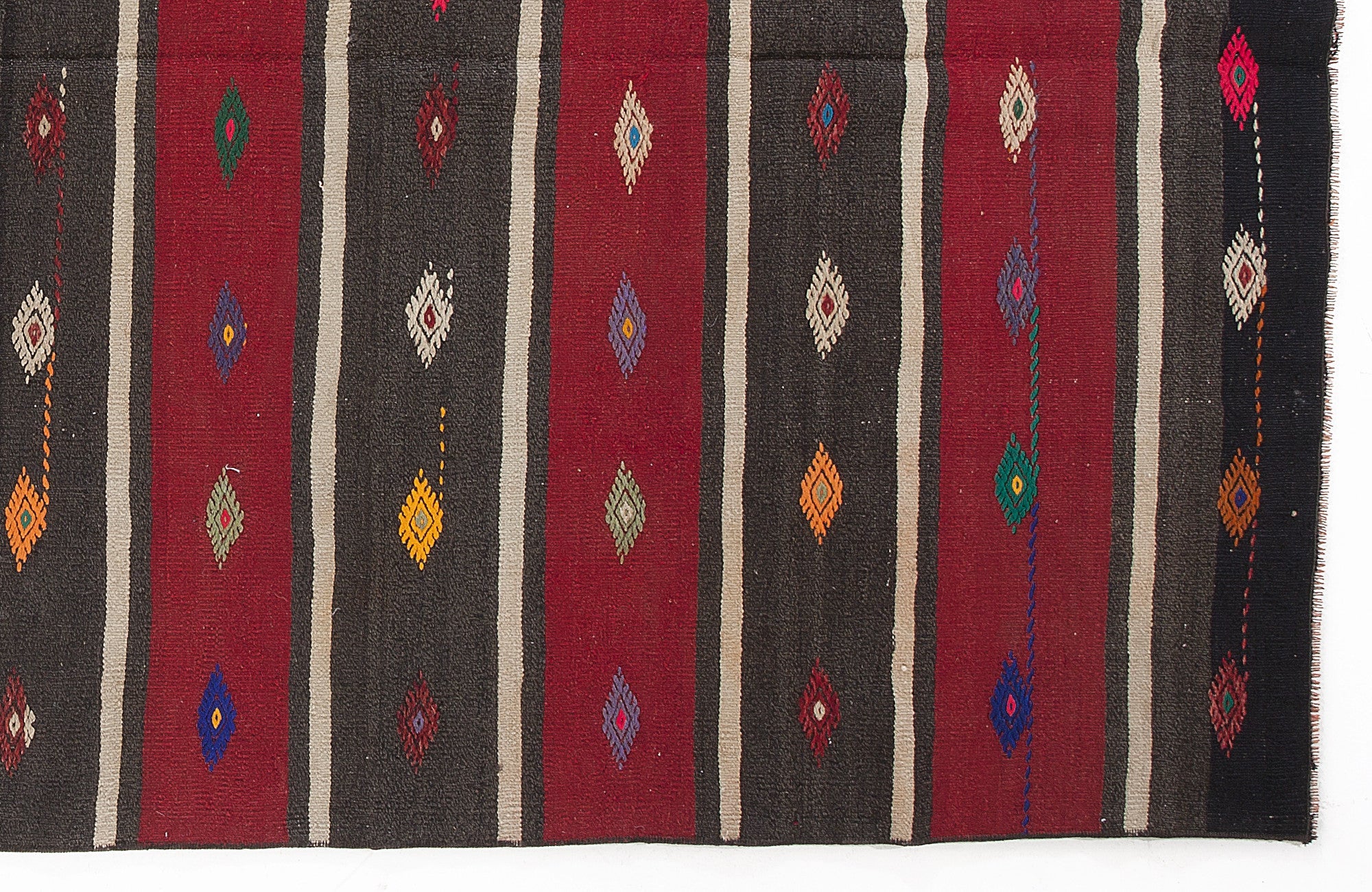 Girit Beige Striped Wool Handmade Area Rug 6'4" x 8'7"
