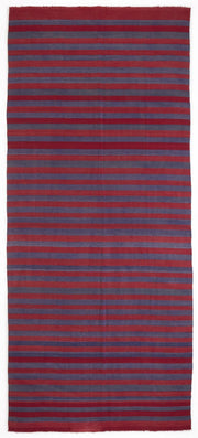 Girit Red Striped Wool Handmade Area Rug 4'9" x 11'0"