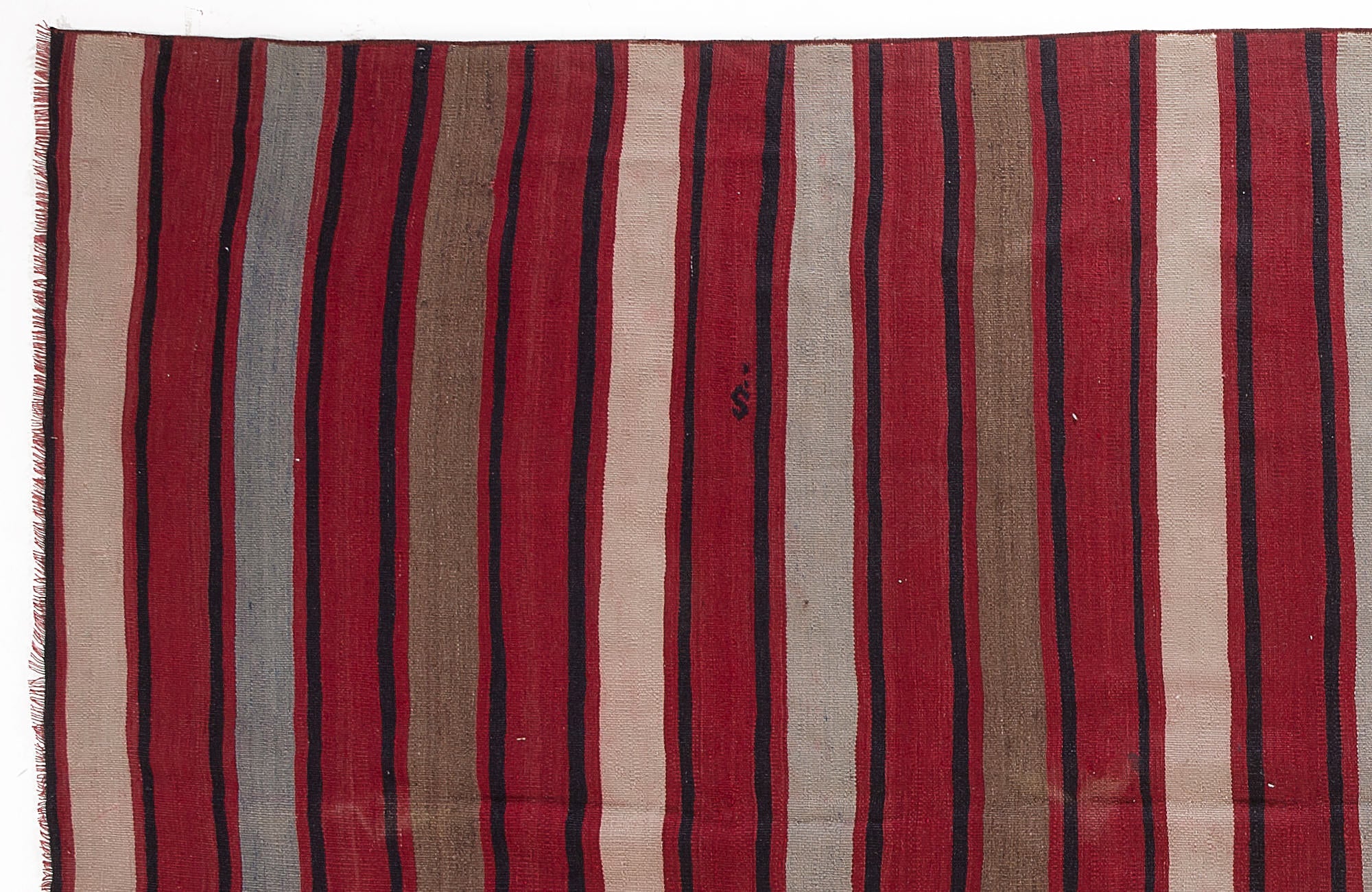 Girit Beige Striped Wool Handmade Area Rug 5'11" x 10'11"