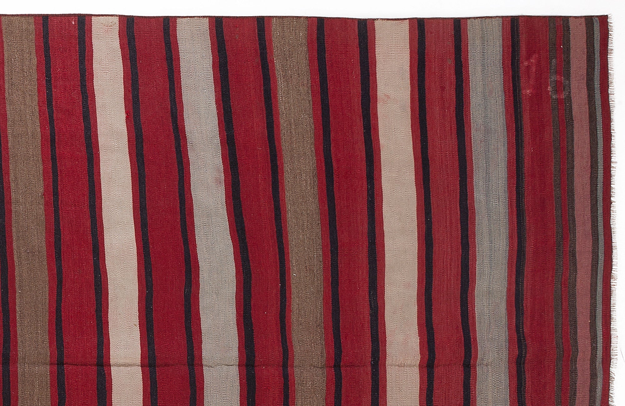 Girit Beige Striped Wool Handmade Area Rug 5'11" x 10'11"