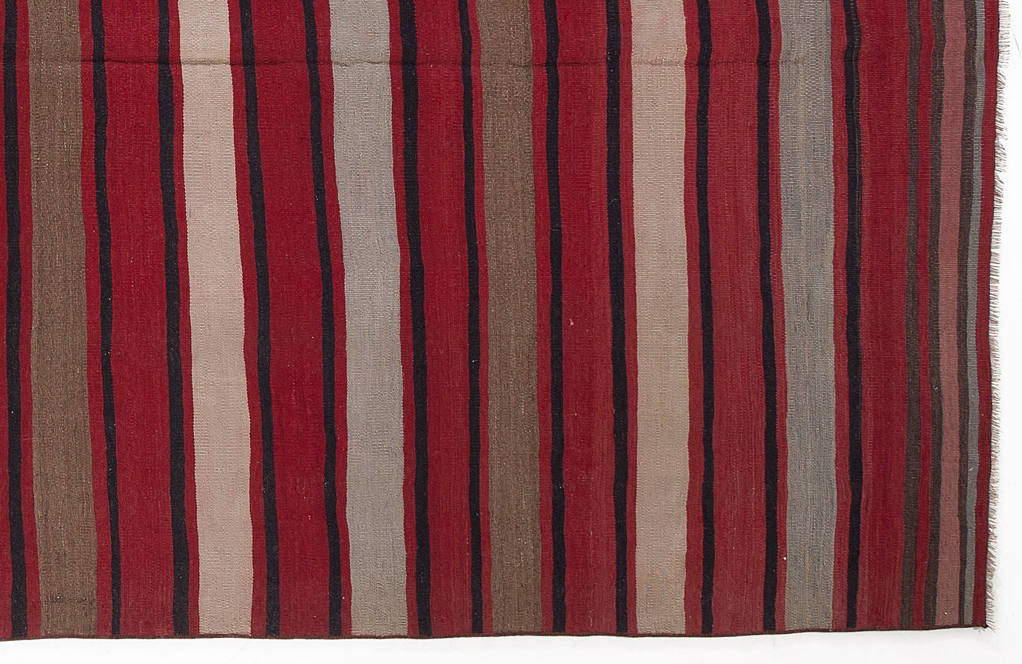 Girit Beige Striped Wool Handmade Area Rug 5'11" x 10'11"