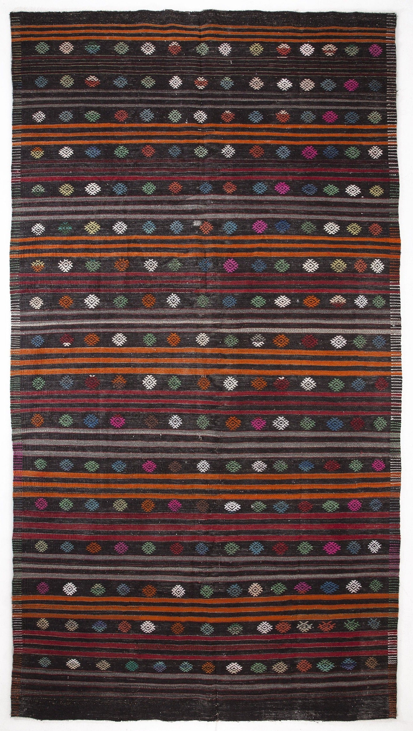Girit Beige Striped Wool Handmade Area Rug 6'8" x 12'4"