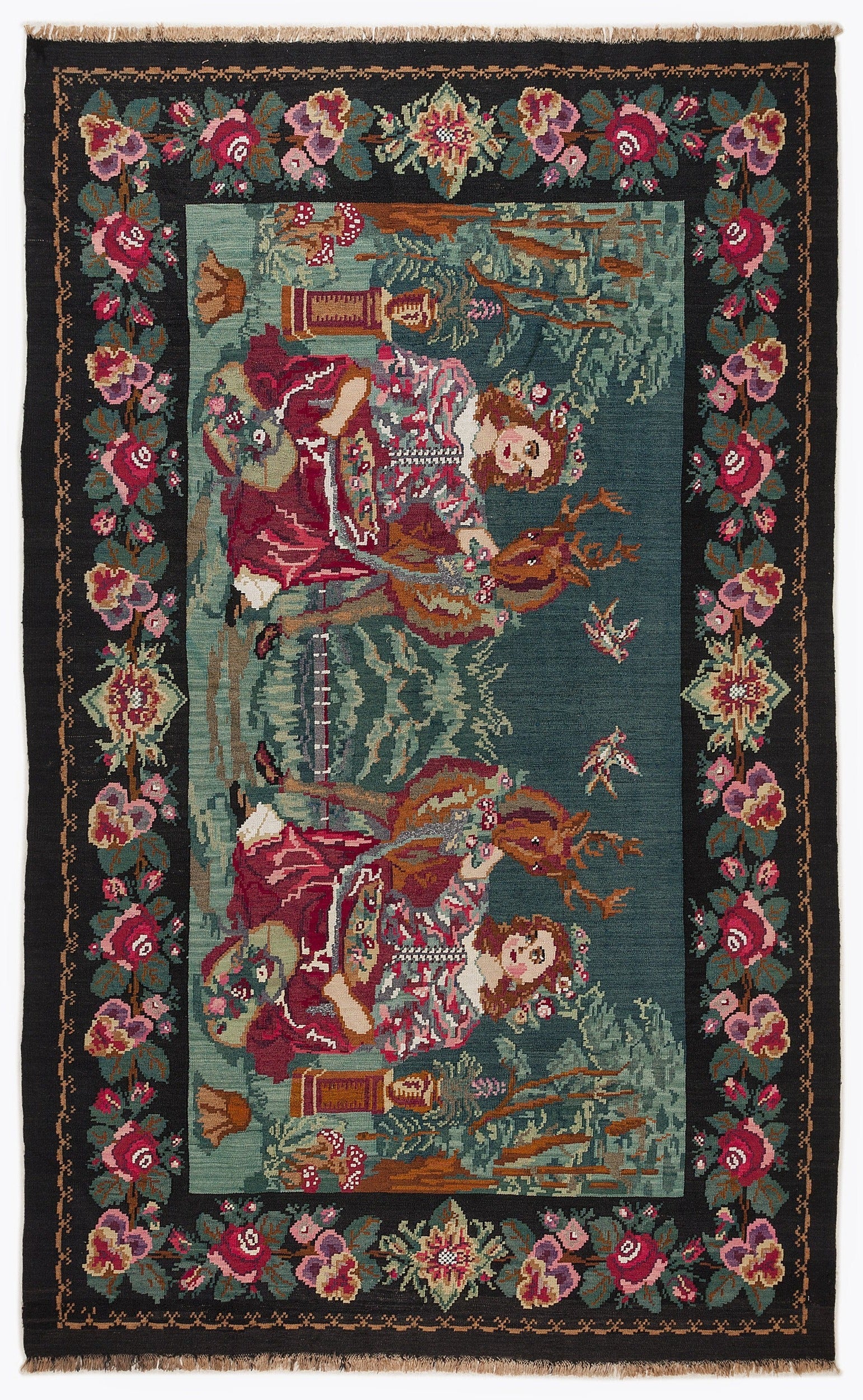 Girit Red Floral Wool Handmade Area Rug 6'4" x 10'6"