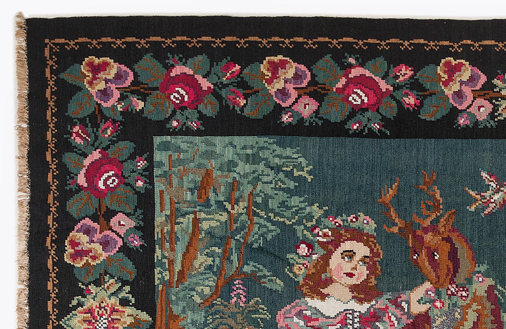 Girit Red Floral Wool Handmade Area Rug 6'4" x 10'6"