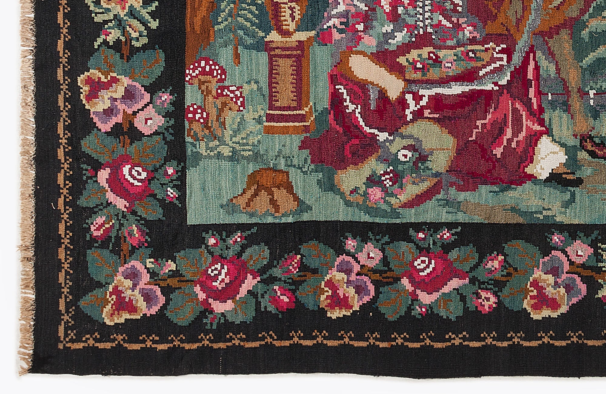 Girit Red Floral Wool Handmade Area Rug 6'4" x 10'6"
