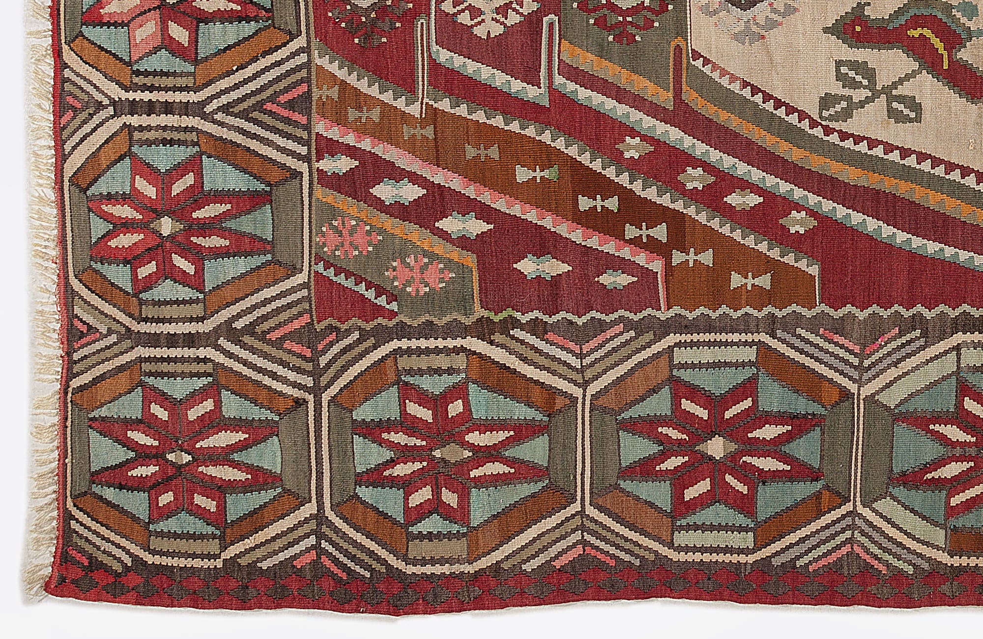 Girit Red Floral Wool Handmade Area Rug 6'11" x 9'10"