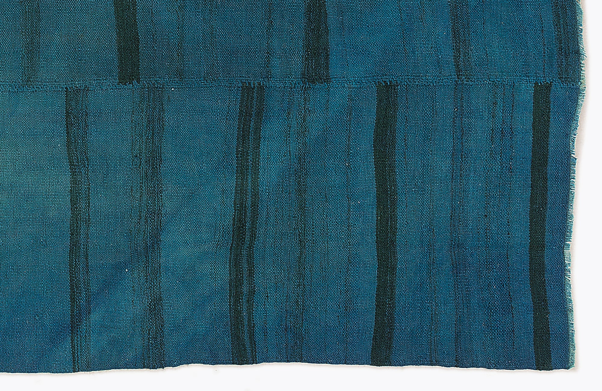 Girit Turquoise Striped Wool Handmade Area Rug 4'10" x 9'2"