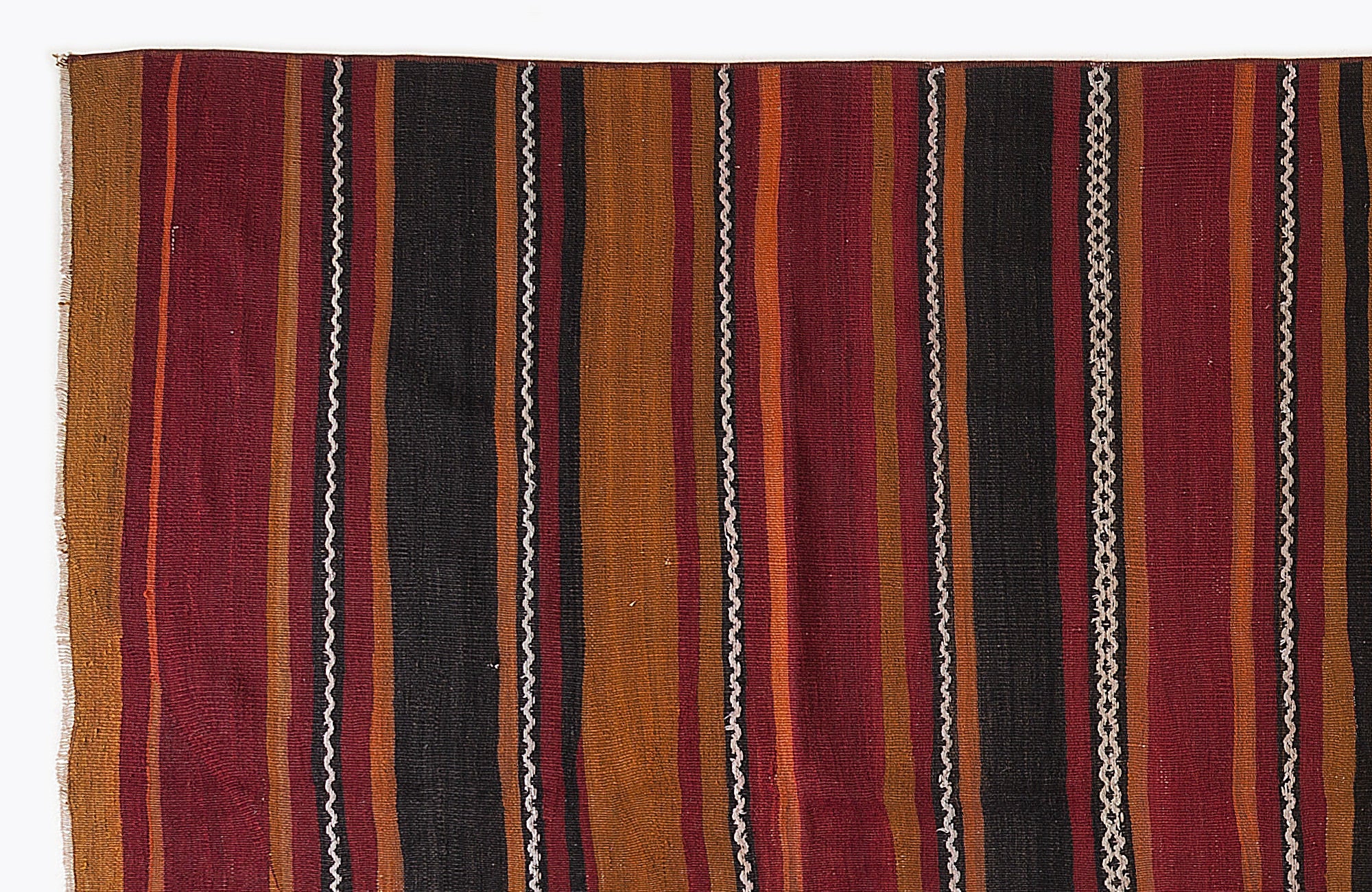 Girit Beige Striped Wool Handmade Area Rug 5'5" x 10'6"
