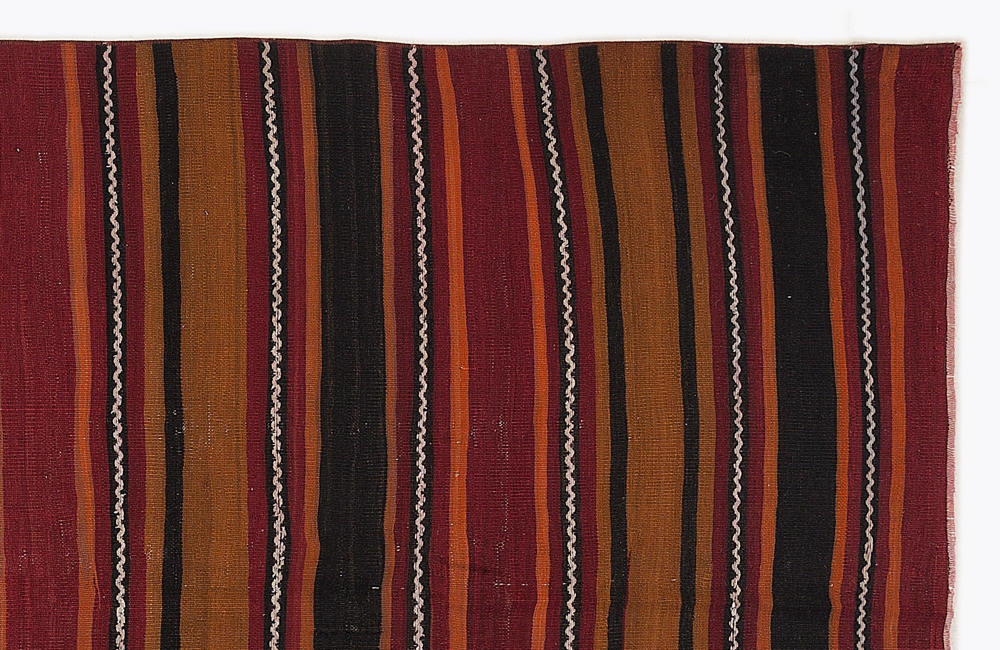 Girit Beige Striped Wool Handmade Area Rug 5'5" x 10'6"