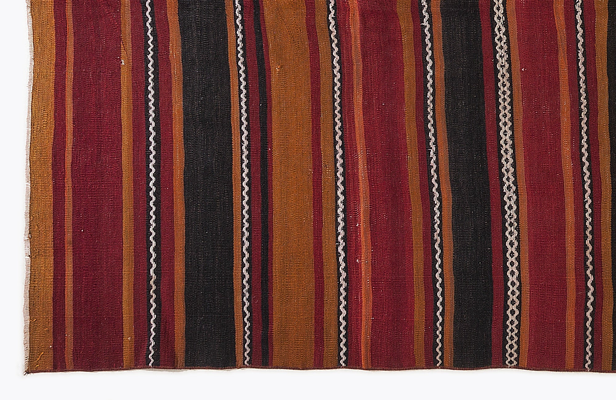 Girit Beige Striped Wool Handmade Area Rug 5'5" x 10'6"
