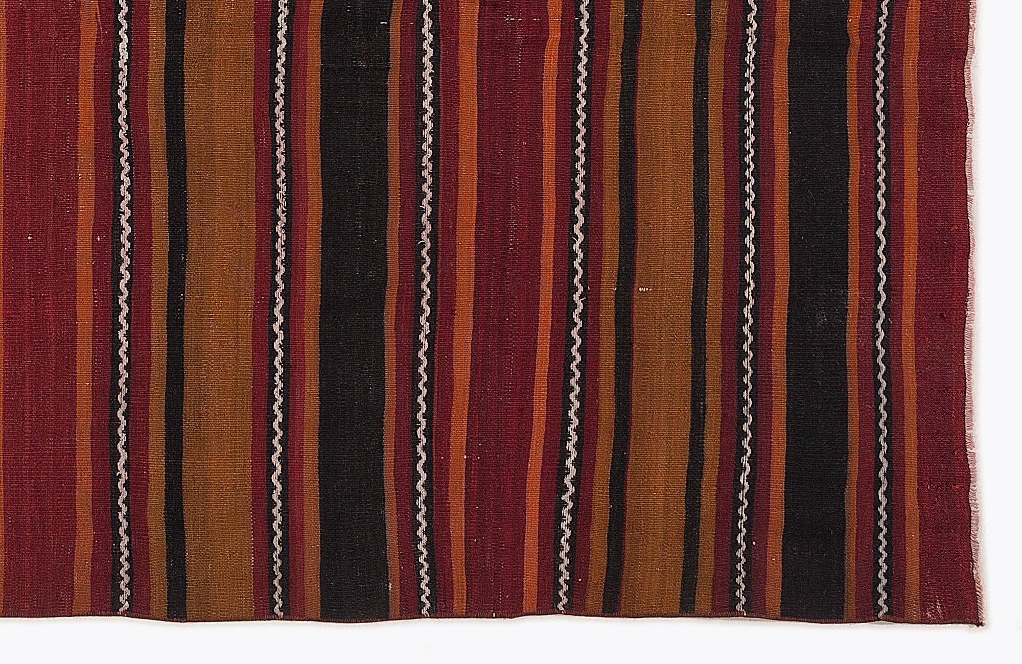 Girit Beige Striped Wool Handmade Area Rug 5'5" x 10'6"