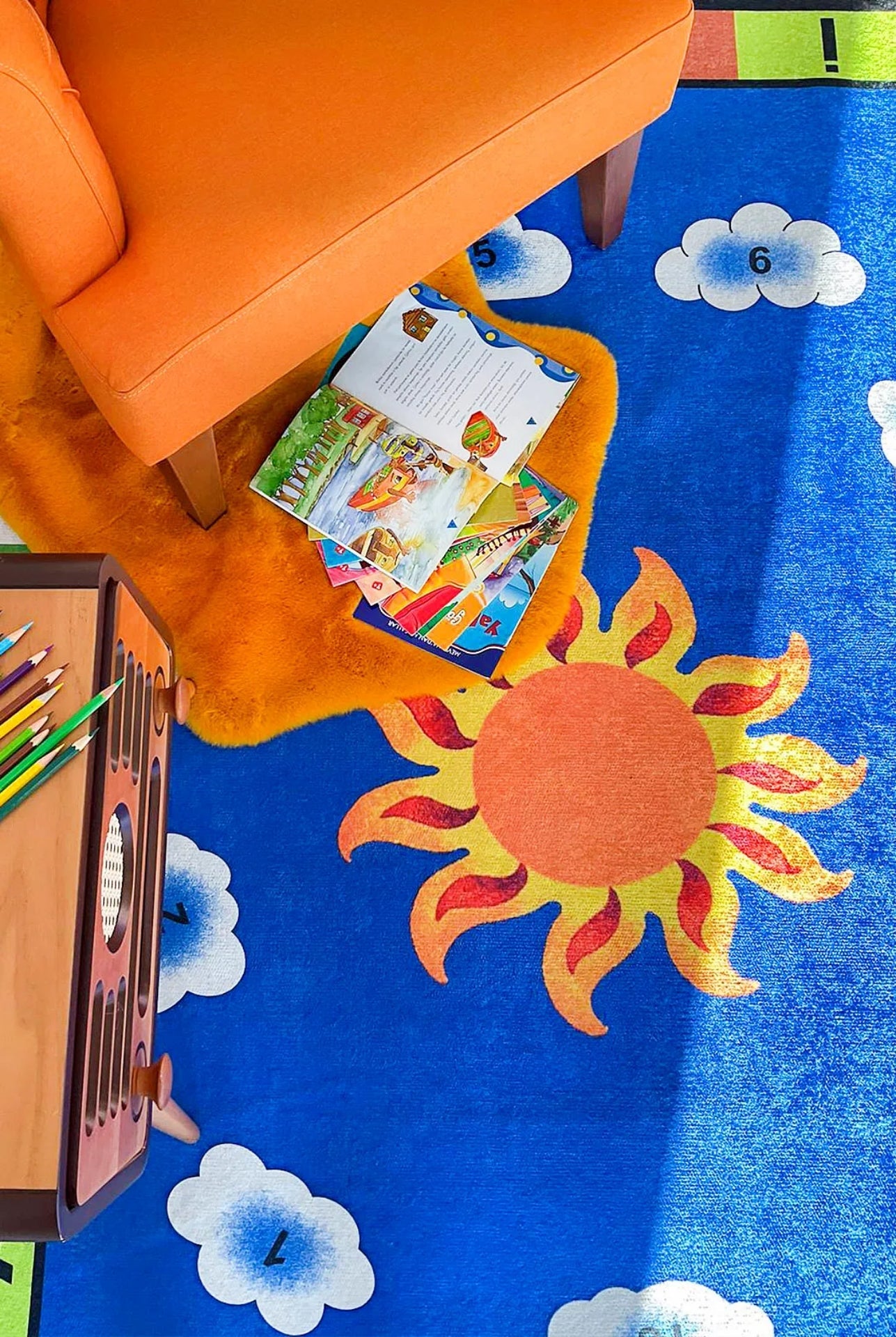 Kids Blue Rug – Digital Print Patterned Children's Carpet | Non Slip, Antibacterial & Washable