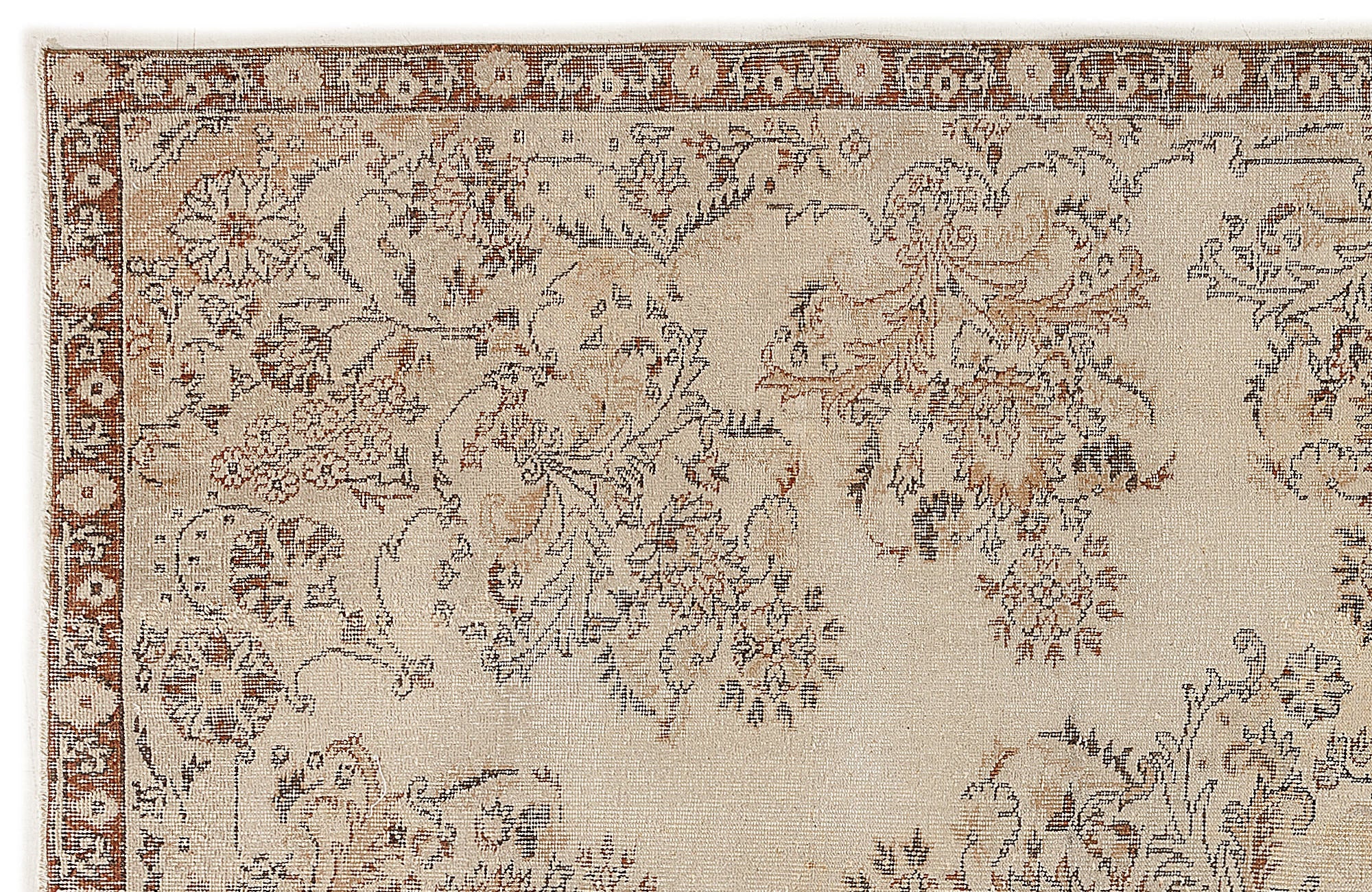 Atina Beige Vintage Wool Handmade Area Rug 6'8" x 9'7"
