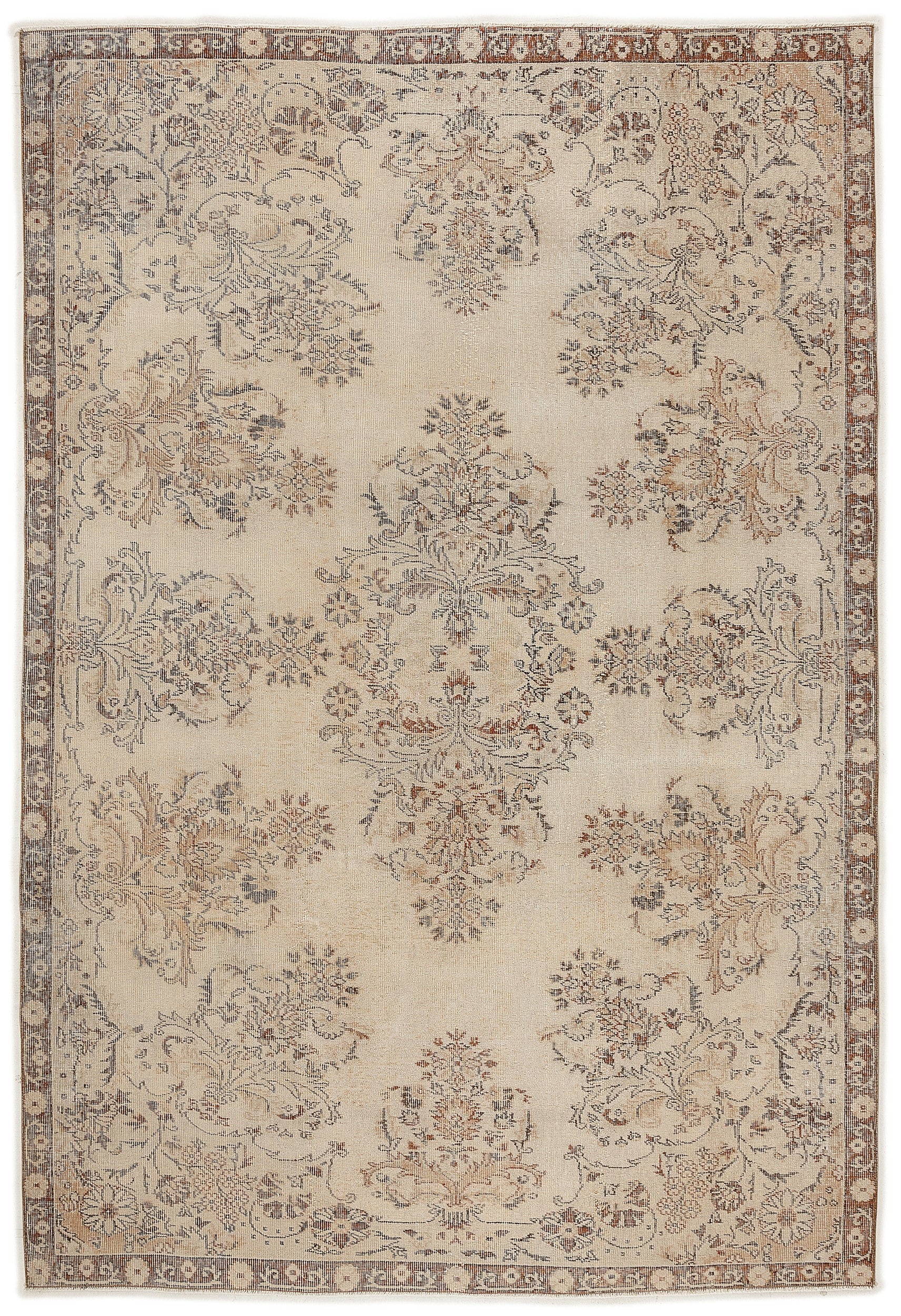 Atina Beige Vintage Wool Handmade Area Rug 6'8" x 9'7"