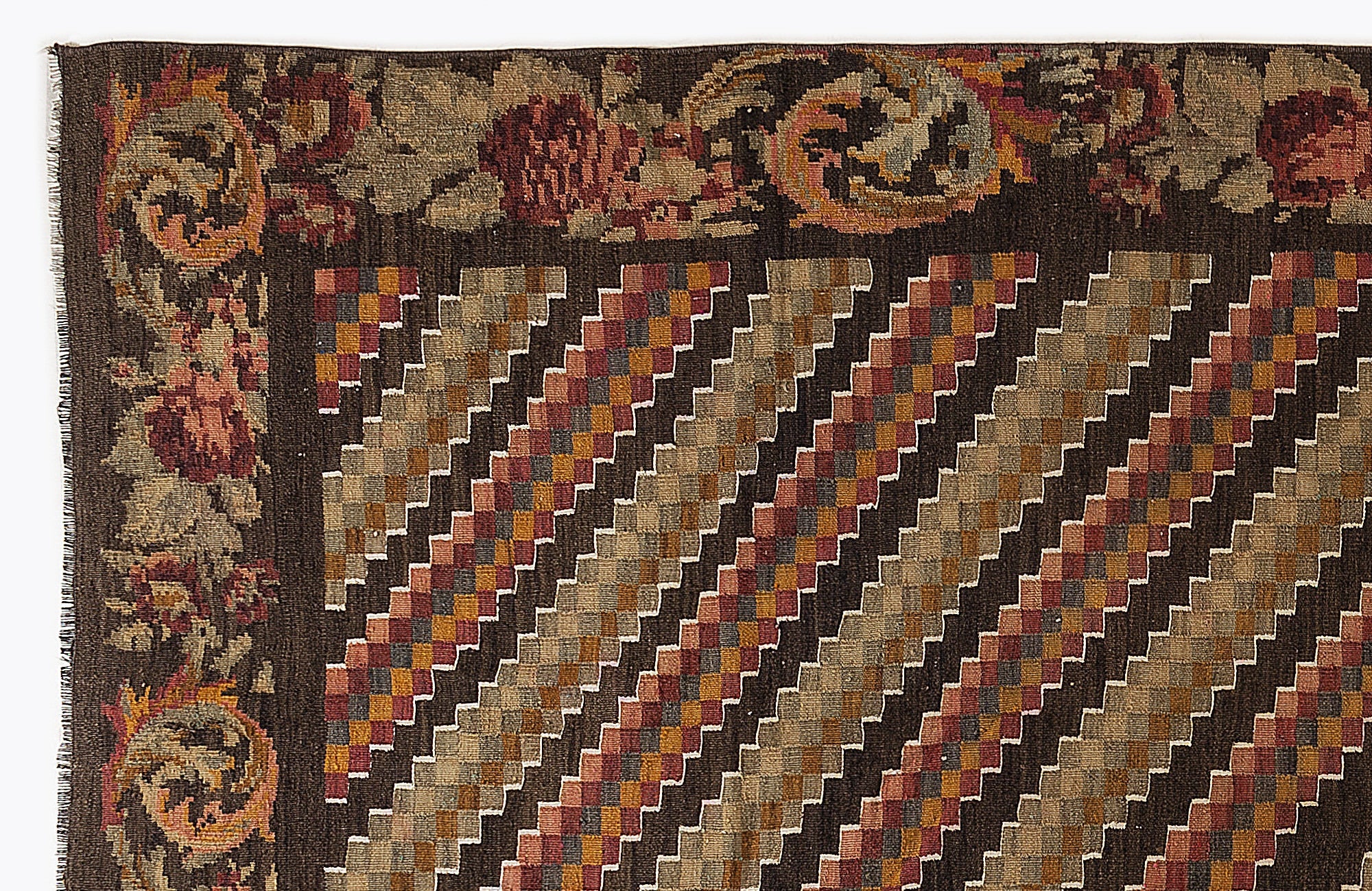 Girit Red Floral Wool Handmade Area Rug 4'10" x 10'4"