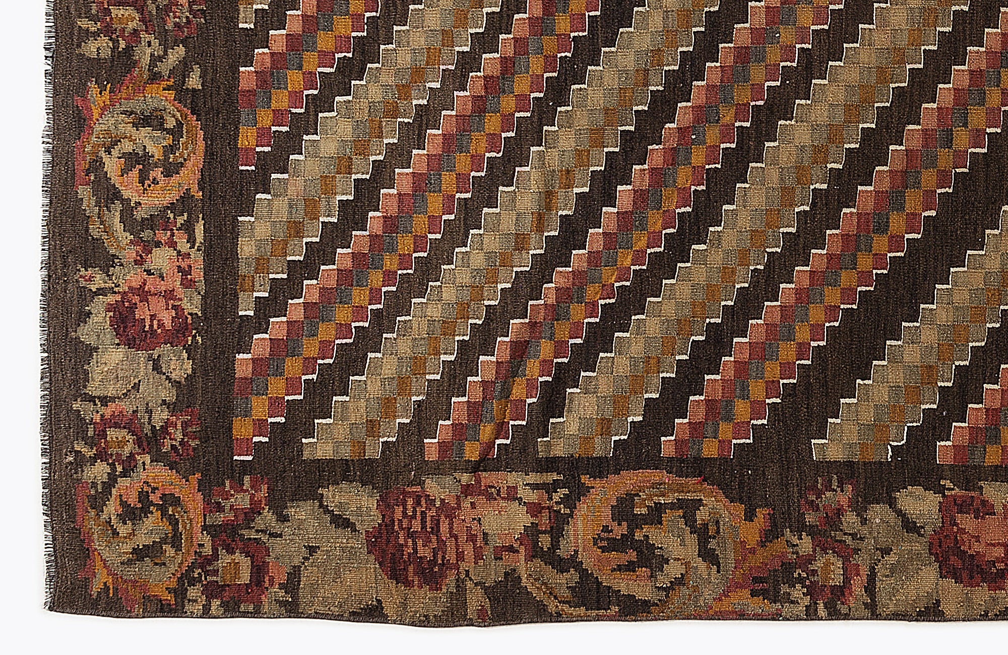 Girit Red Floral Wool Handmade Area Rug 4'10" x 10'4"