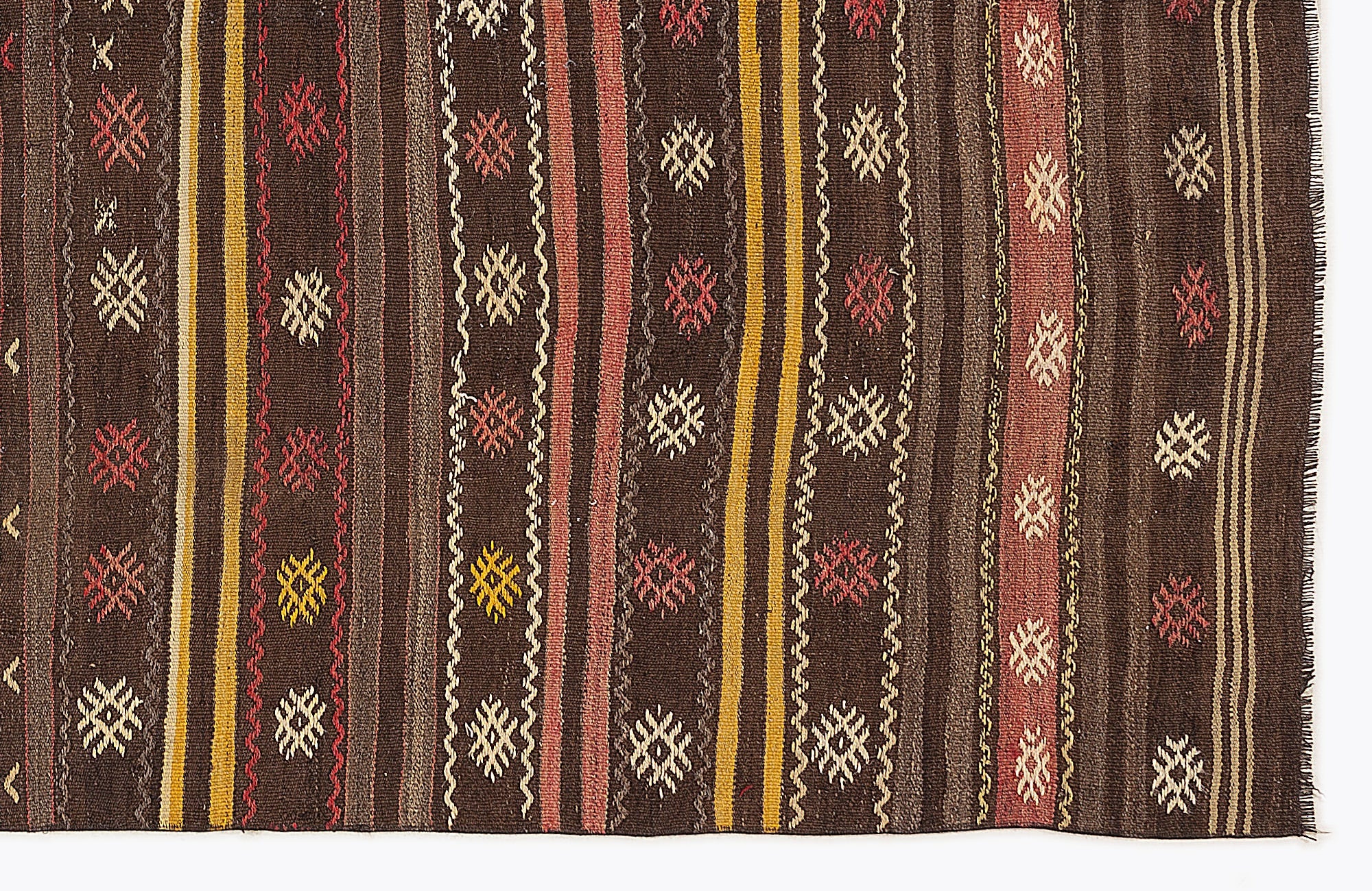 Girit Beige Striped Wool Handmade Area Rug 5'5" x 10'10"